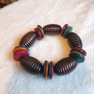 Caribbean Castaway Brown Pink Orange Teal Beaded Bracelet